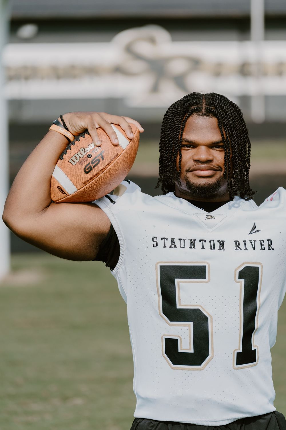 Sports jersey with Staunton River text and number 51 shown in detail shots.