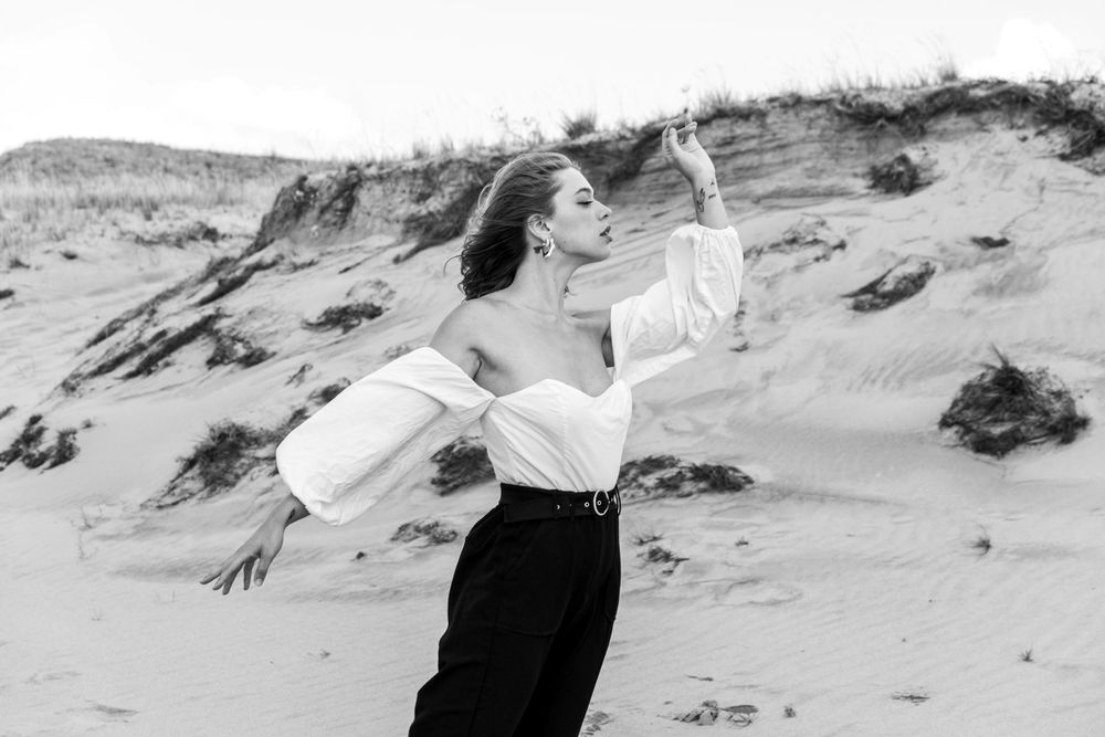 A woman at the seaside.