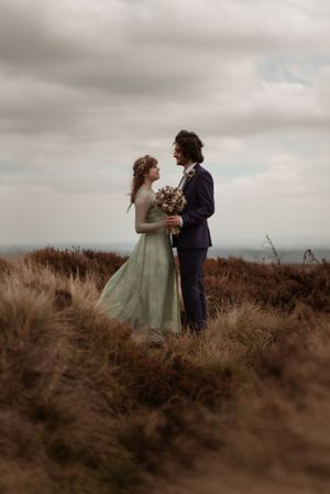 Intimate and emotional portrait of a bride and groom kissing. Yorkshire wedding photographer