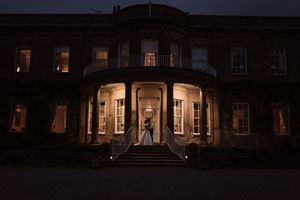 a wedding portrait at night, in front of Woodhall Hotel in Wetherby. yorkshire wedding photography