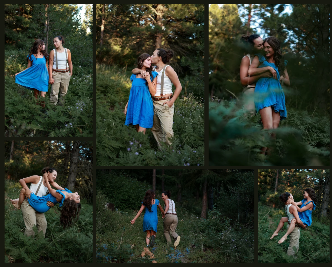 Playful, intimate lesbian lgbtq photos in a forest in Tucson, Arizona at Mt Lemmon.