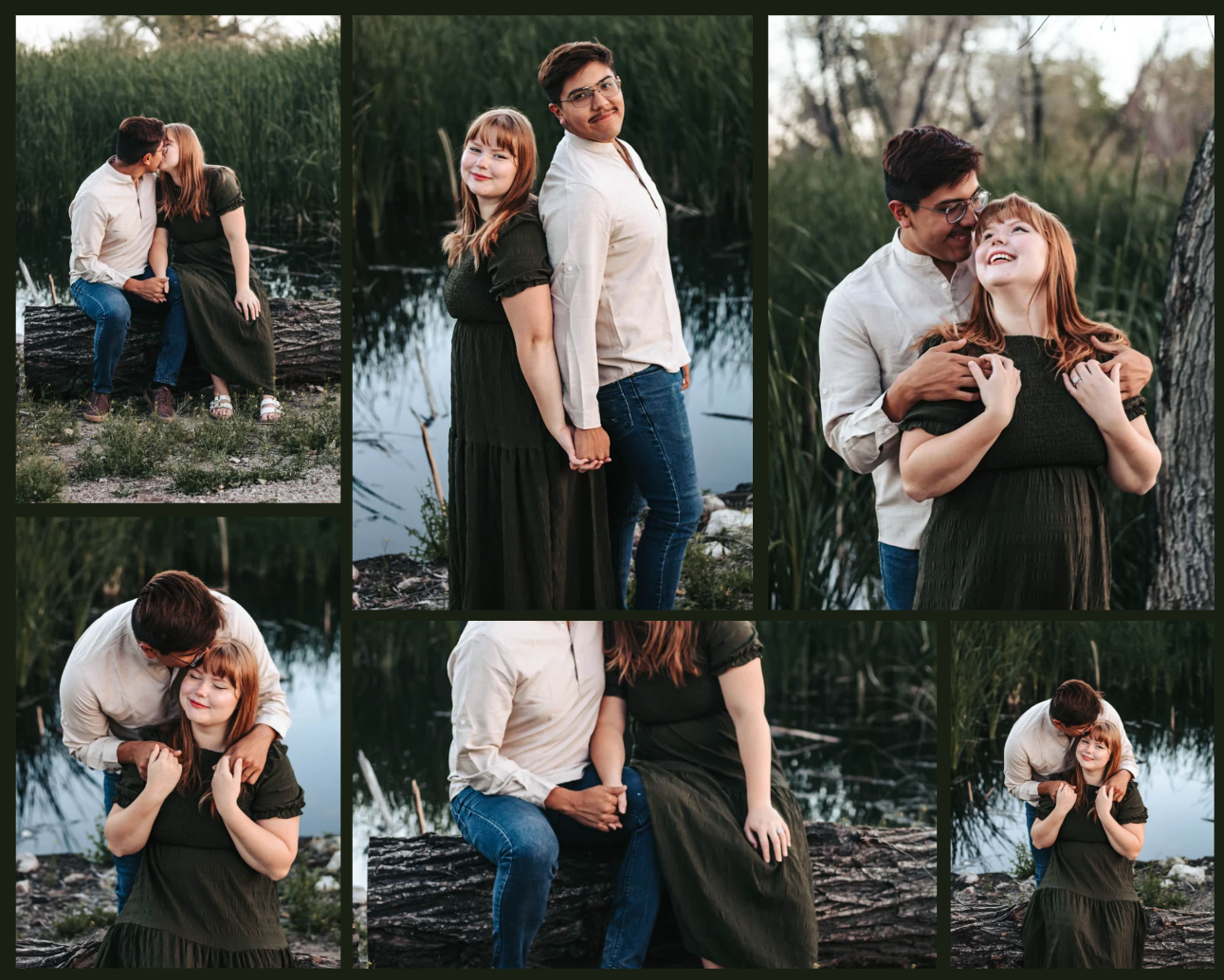 Couple takes happy photos together at Sweetwater Wetlands Park in Tucson, Arizona.