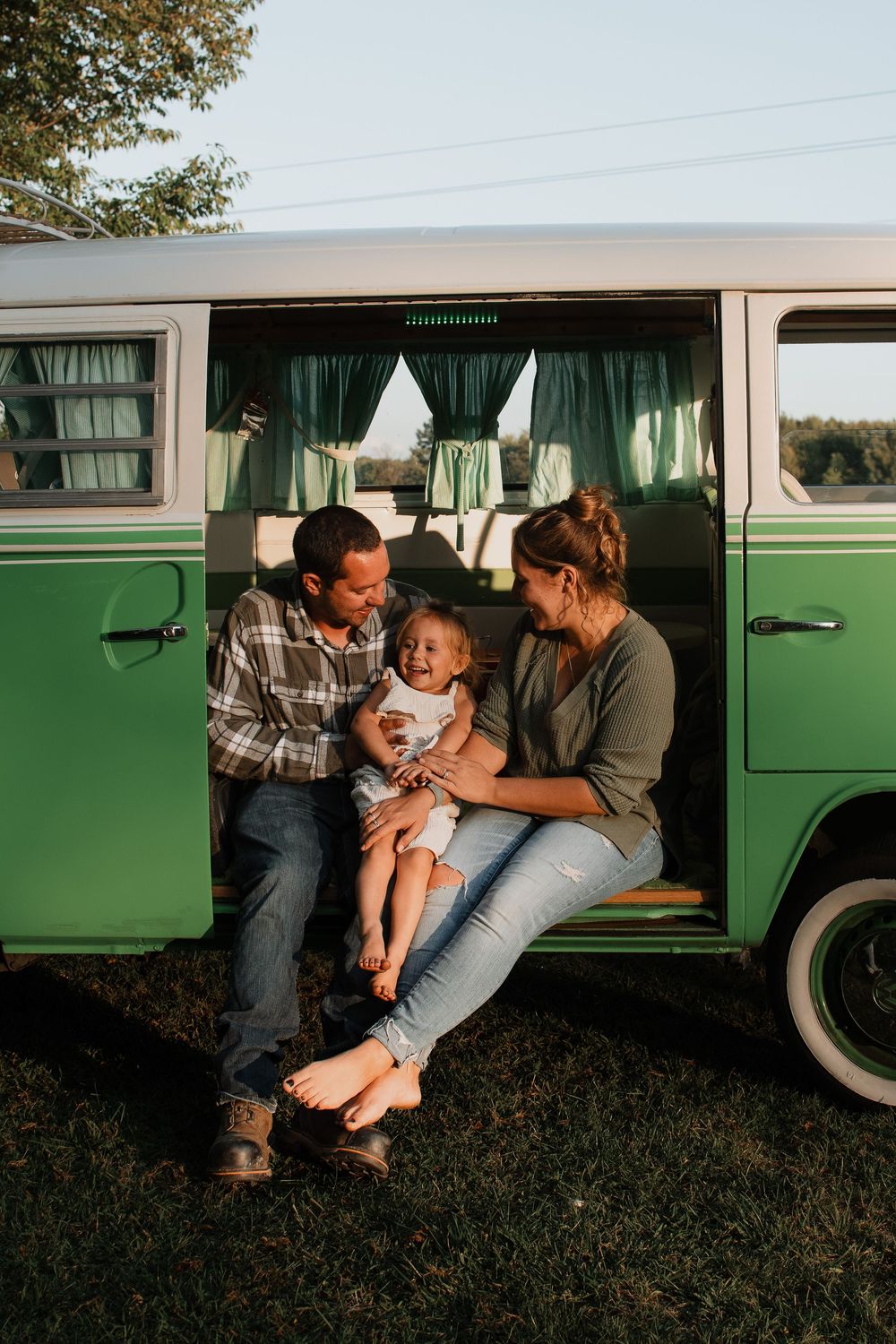 Family playing on their small homestead in Silver Creek, NY