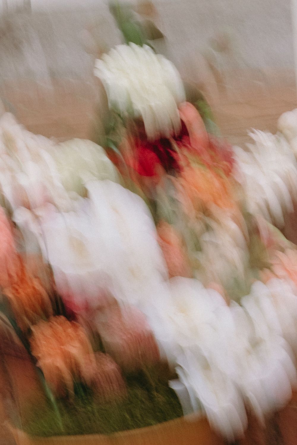 Abstract motion blur of flowers creating a soft, artistic effect.