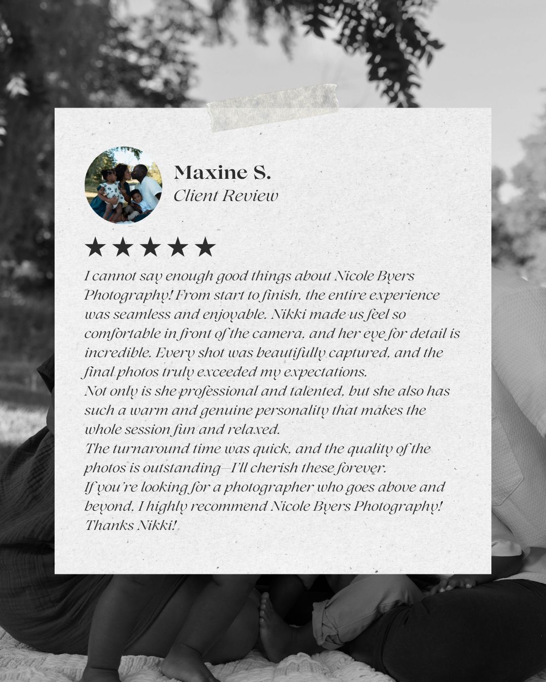real reviews from family photography client with Nicole Byers photography