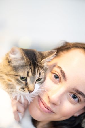 Close up of cat and her human