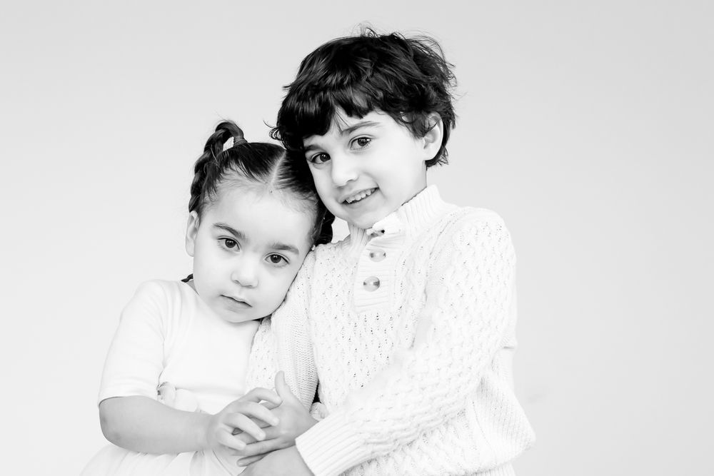 Brother and Sister duo photographed together in a relaxed Northbrook kids portrait session