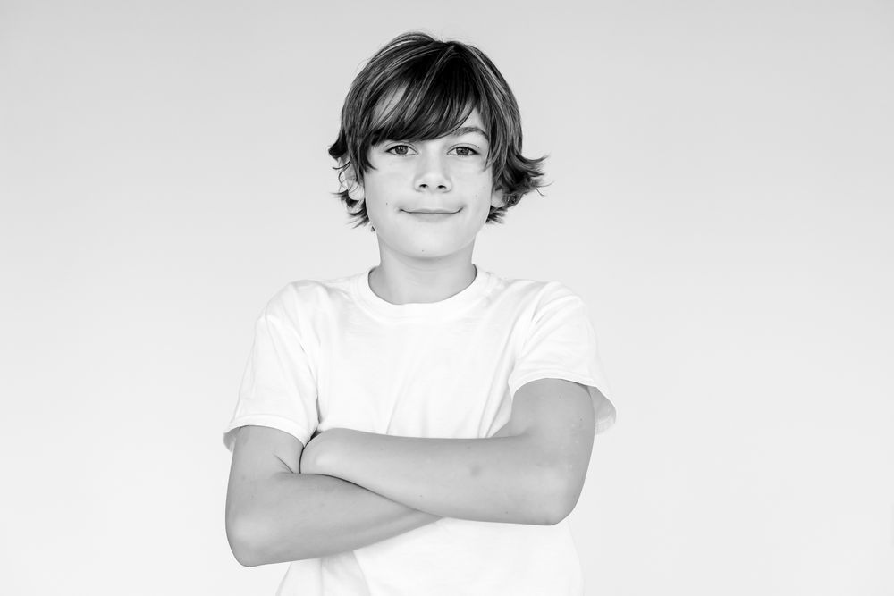 boy standing personality portrait for a guided mini portrait in Northbrook