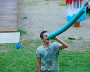 Marshall goofing off with a "water weenie" at the cabin in Conconully, 8/5/21.