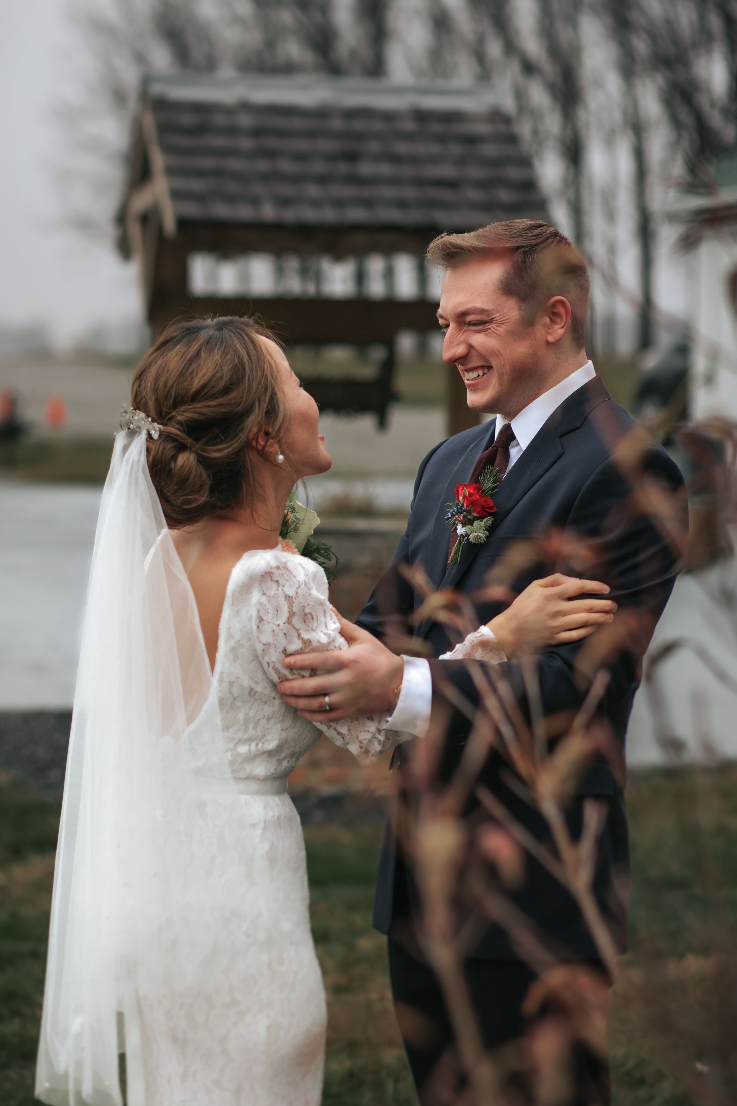 A romantic wedding sequence shows a couple sharing joyful moments together during their outdoor ceremony.