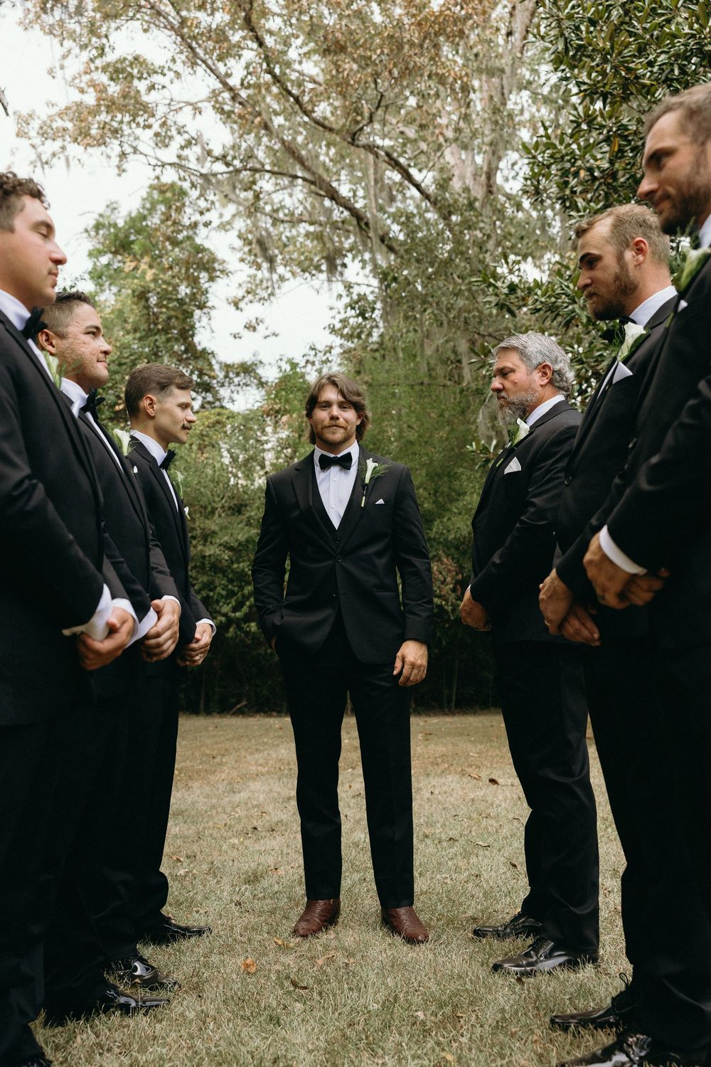 Groomsmen photos outdoors at The Elms of Coosada in Coosada, Alabama