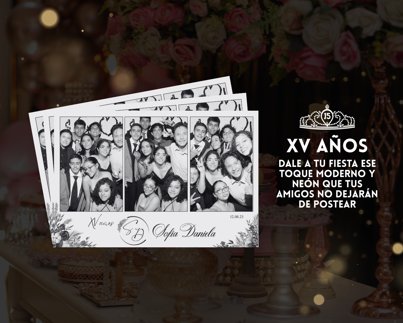 Cabina de fotos blanco y negro en Guatemala para eventos elegantes