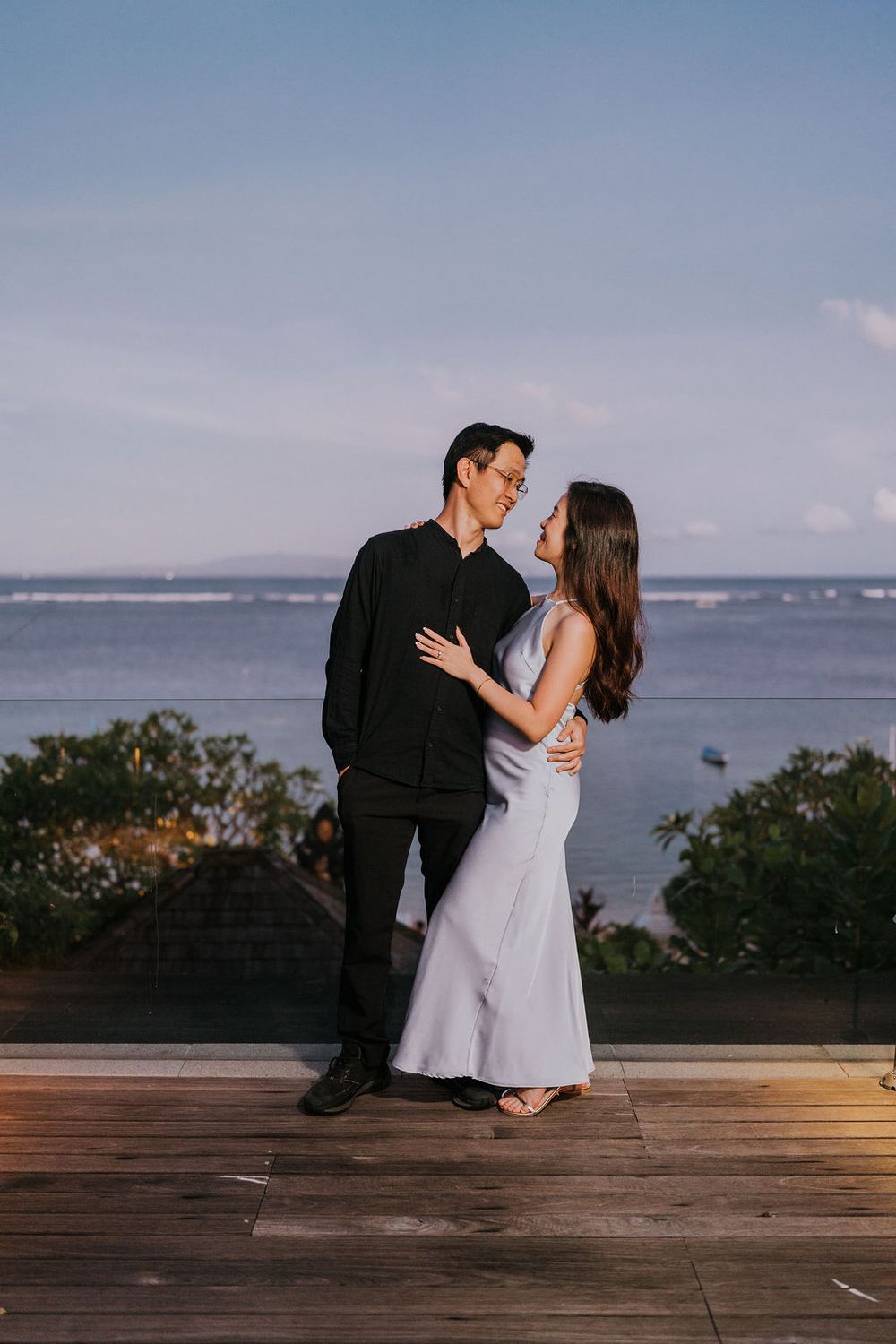 Romantic Bali engagement photography at Maya Sanur beachfront resort.