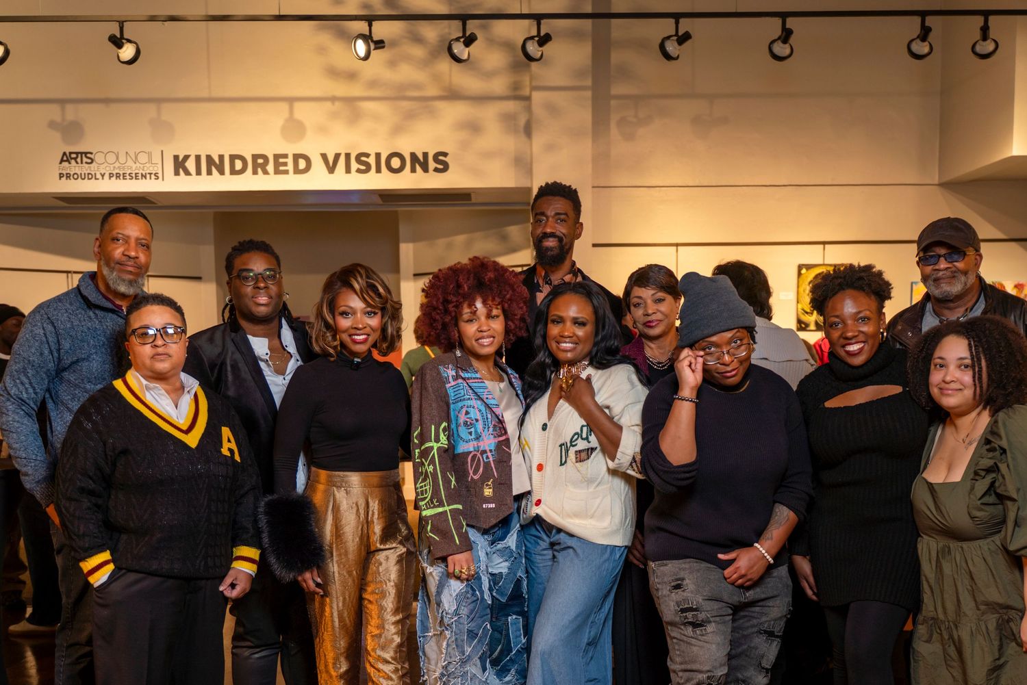 Group of featured artists at the Kindred Visions artist reception at Arts Council of Fayetteville, curator Dr. Antoinne Duane Jones