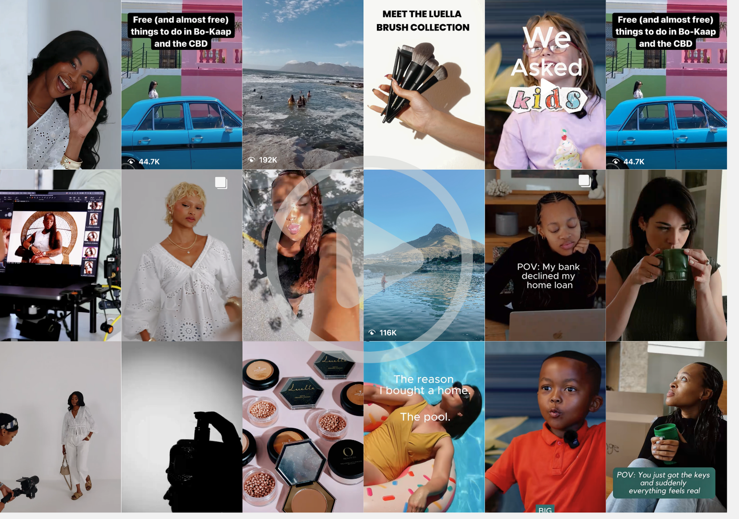 Social media collage featuring lifestyle, beauty and travel content.