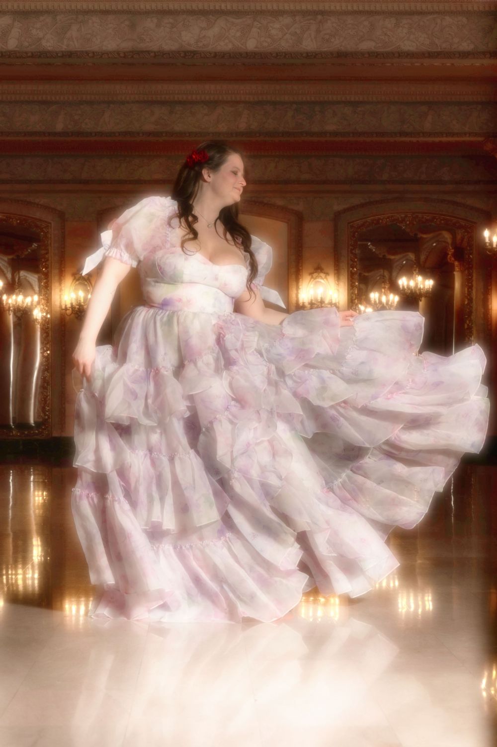 Fantasy painterly photograph. Dramatic romance book cover.Davenport Hotel.