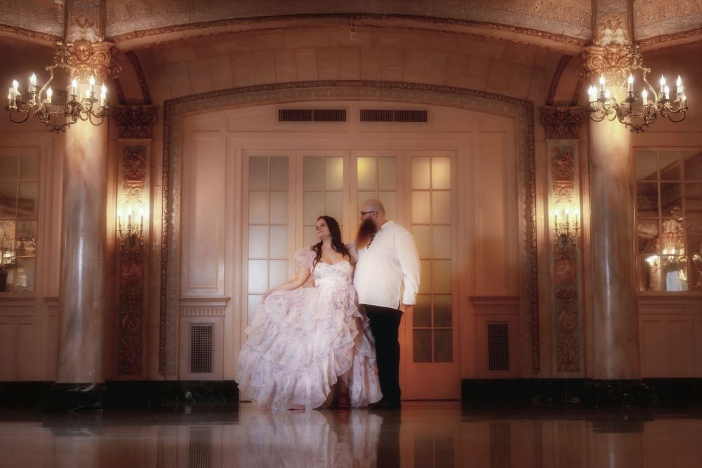 Fantasy painterly photograph. Dramatic romance book cover.Davenport Hotel.