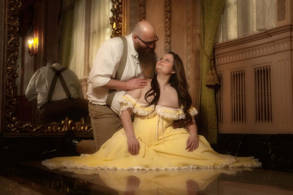 Fantasy painterly photograph. Dramatic romance book cover.Davenport Hotel.