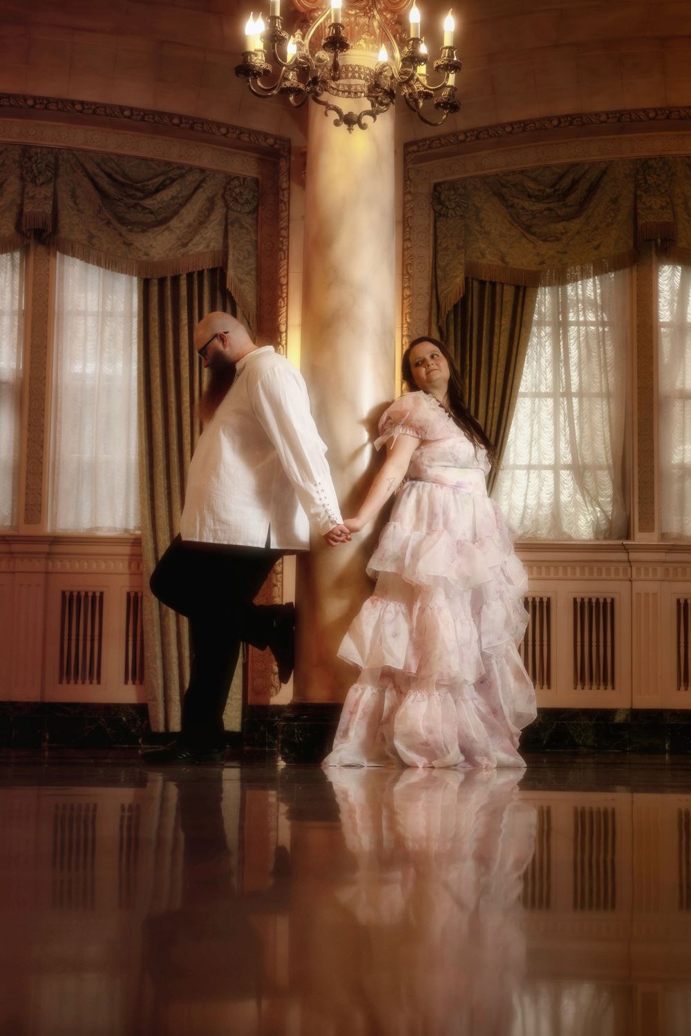 Fantasy painterly photograph. Dramatic romance book cover.Davenport Hotel.