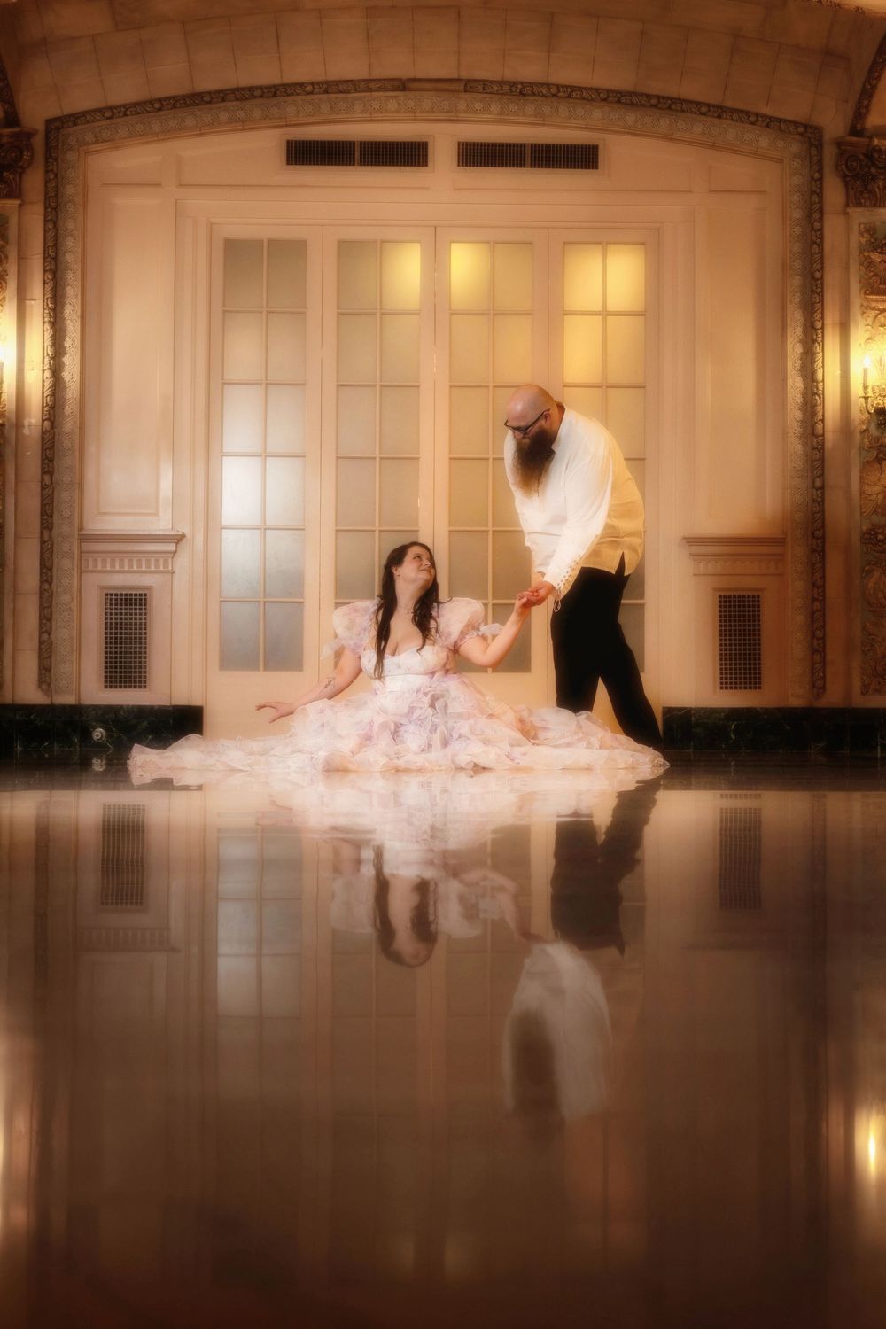 Fantasy painterly photograph. Dramatic romance book cover.Davenport Hotel.