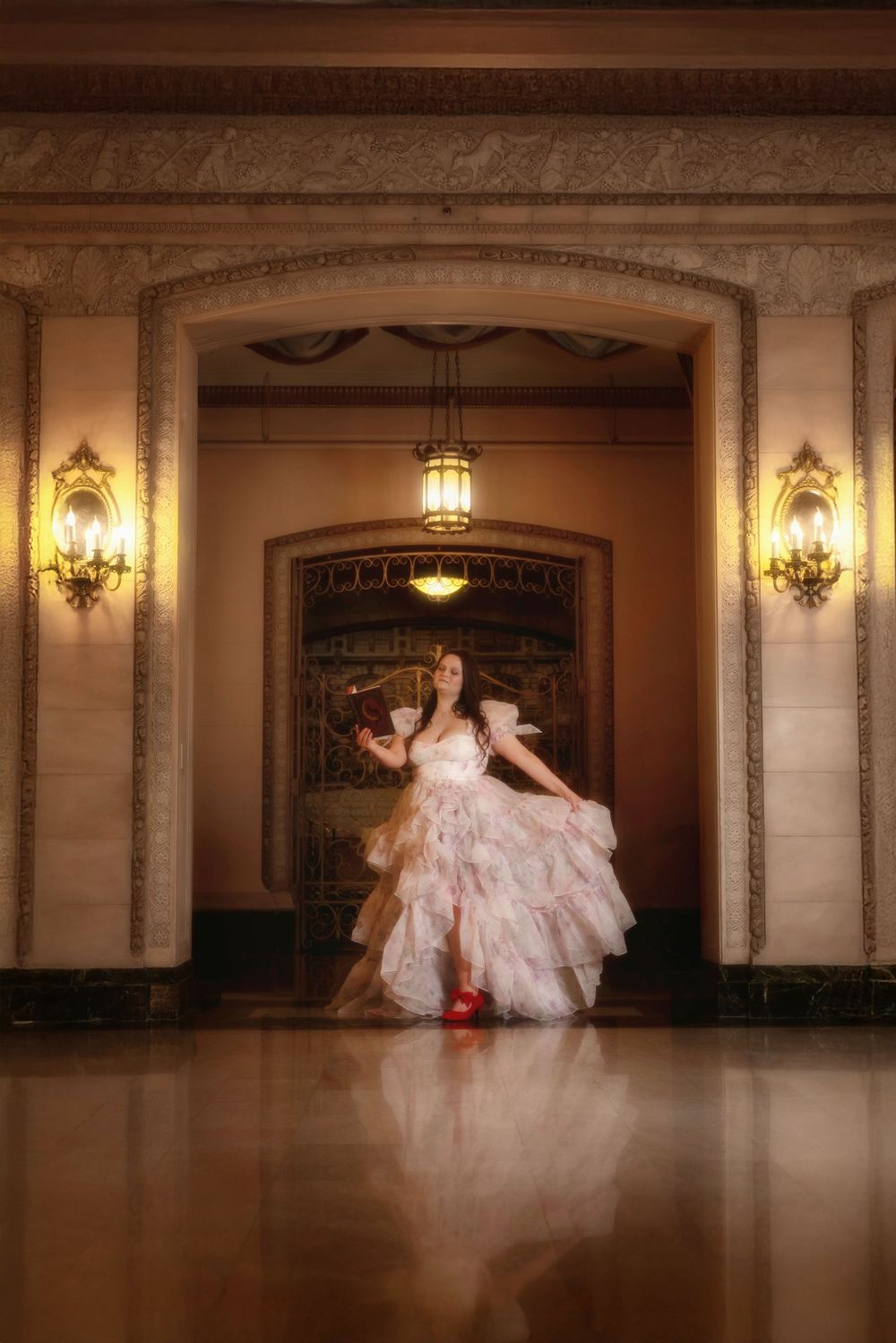 Fantasy painterly photograph. Dramatic romance book cover.Davenport Hotel.