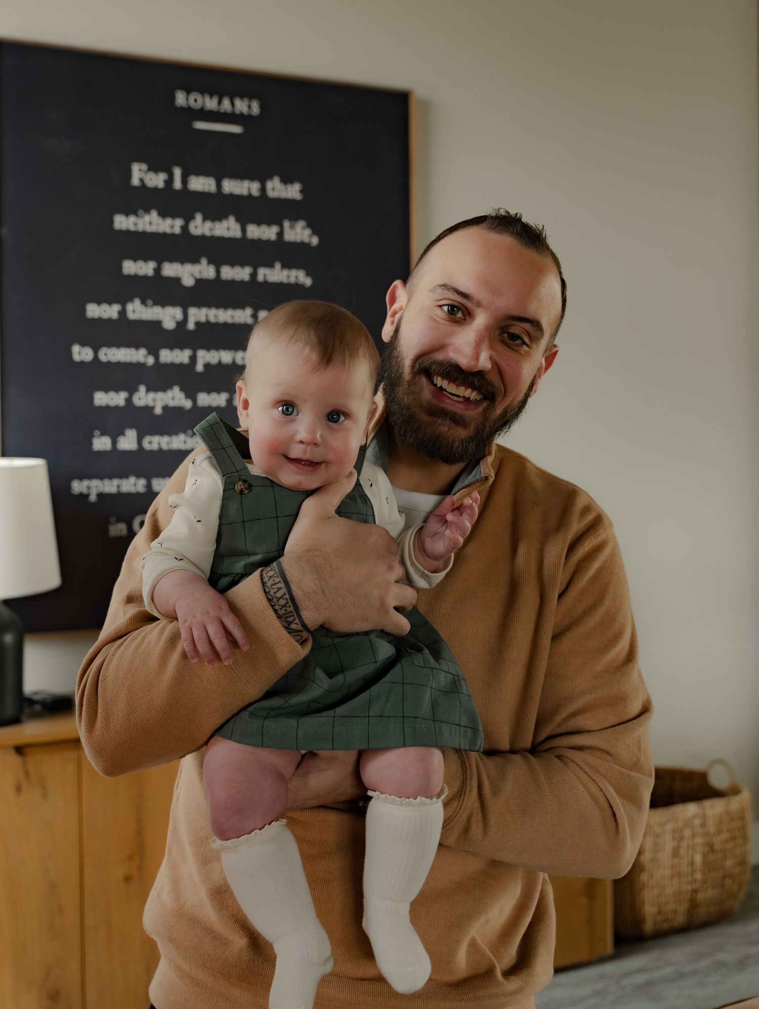 Dad and baby daughter family portrait session photographed at The Hub of Bloomington Apostolic Christian Church Goodphotography.co