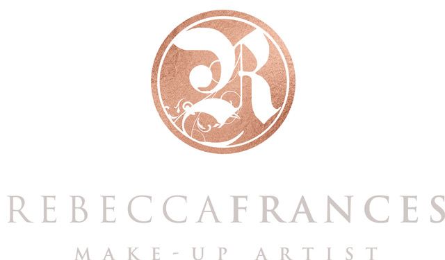 Rebecca Frances Make-Up Artist logo featuring an ornate letter R in a rose gold circle on white background.