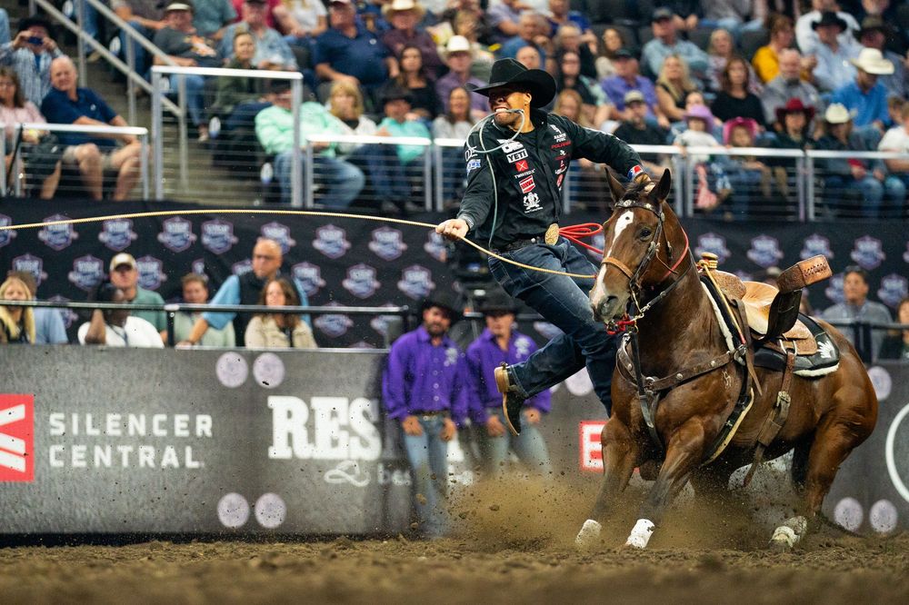 Shad Mayfield competing in calf roping event at CINCH Governor's Cup in Sioux Falls, SD