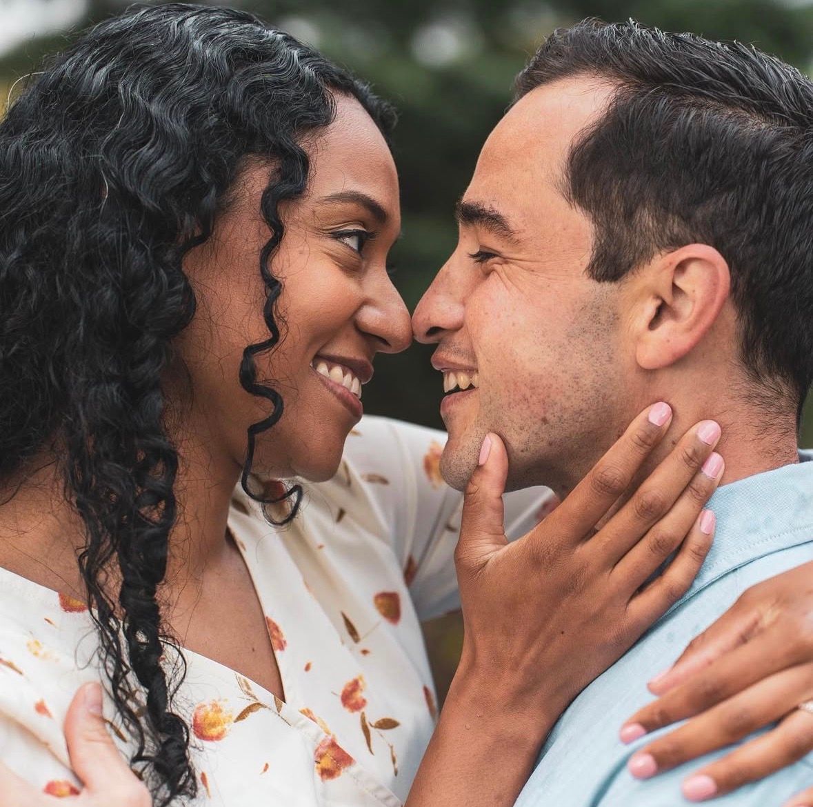 Engagement photo session sweet moment.