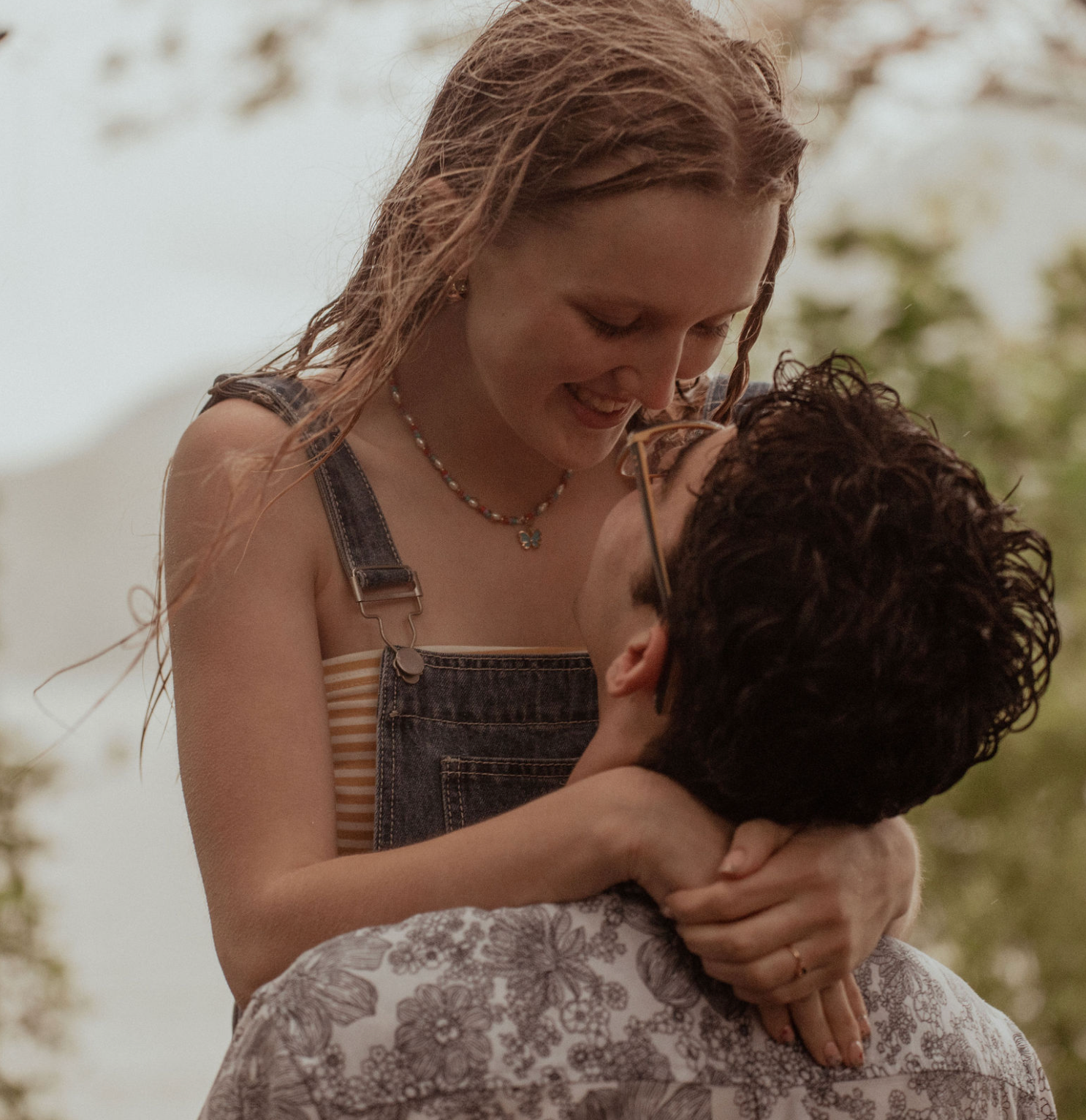 Engagement photo session in the rain.