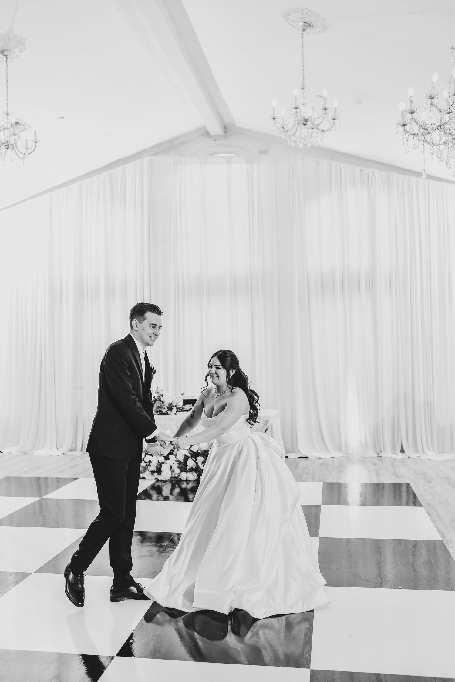 Formal wedding reception styling with timeless black tie design