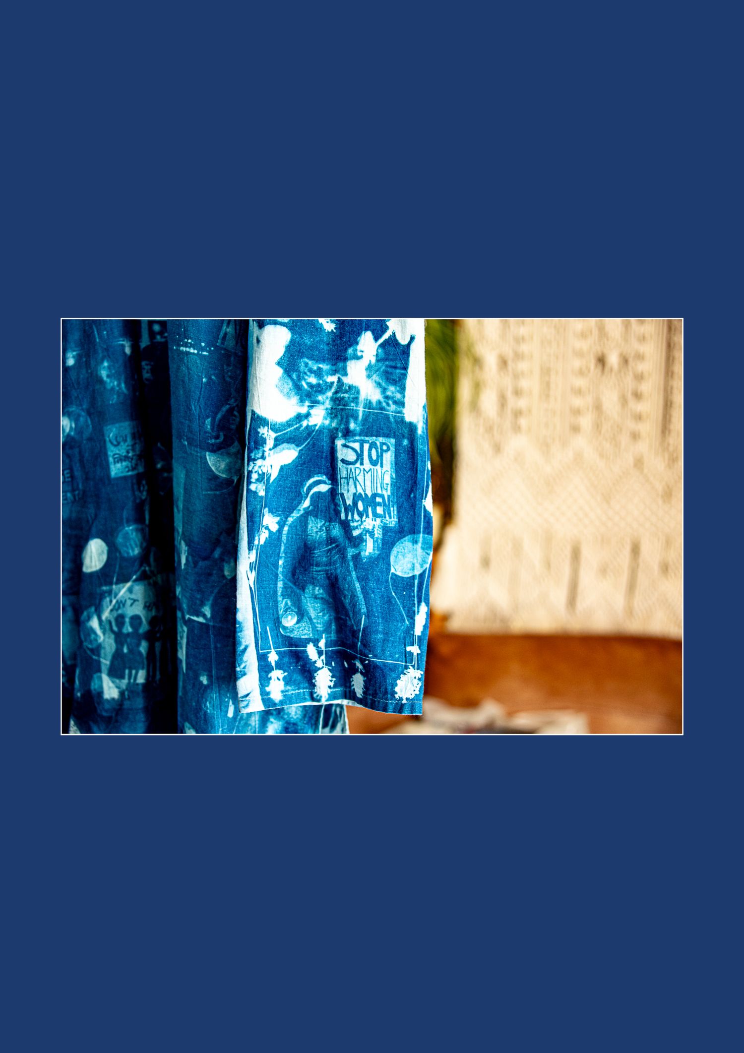 '16 Days of Activism against Gender-Based Violence',  cyanotype detail on a panjabi  to show zero tolerance for violence against women