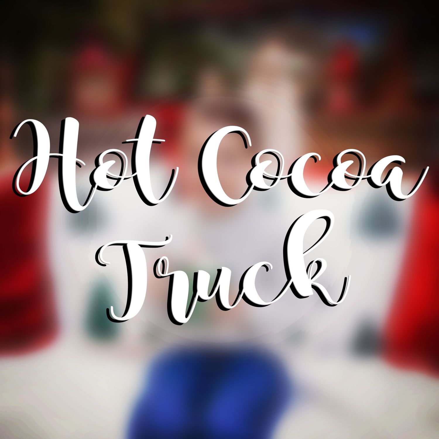 Stylized text overlay with 'Hot Cocoa' written in elegant white script against a blurred background.