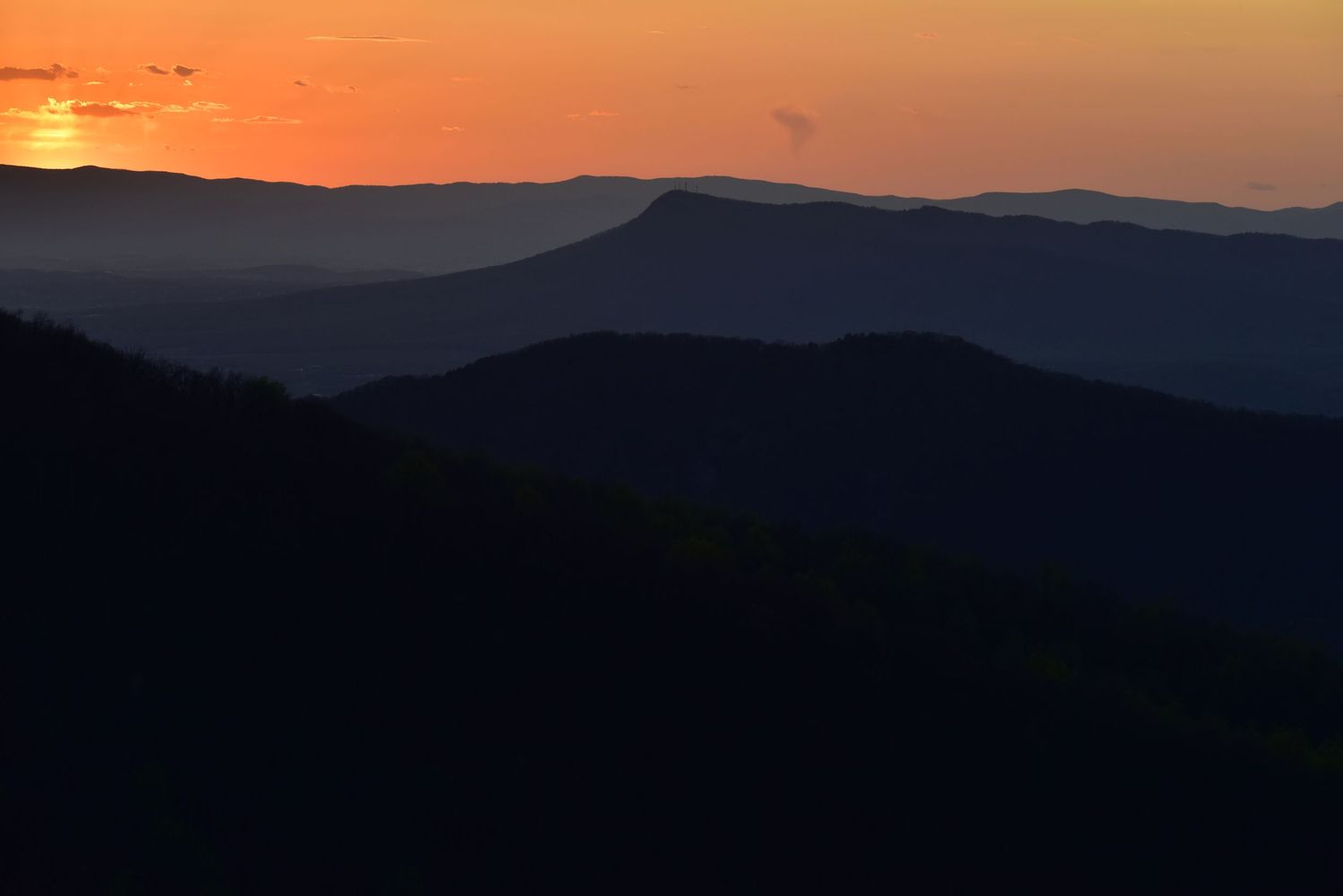Sunset over Massanutten mountain from Skyline Drive Virginia