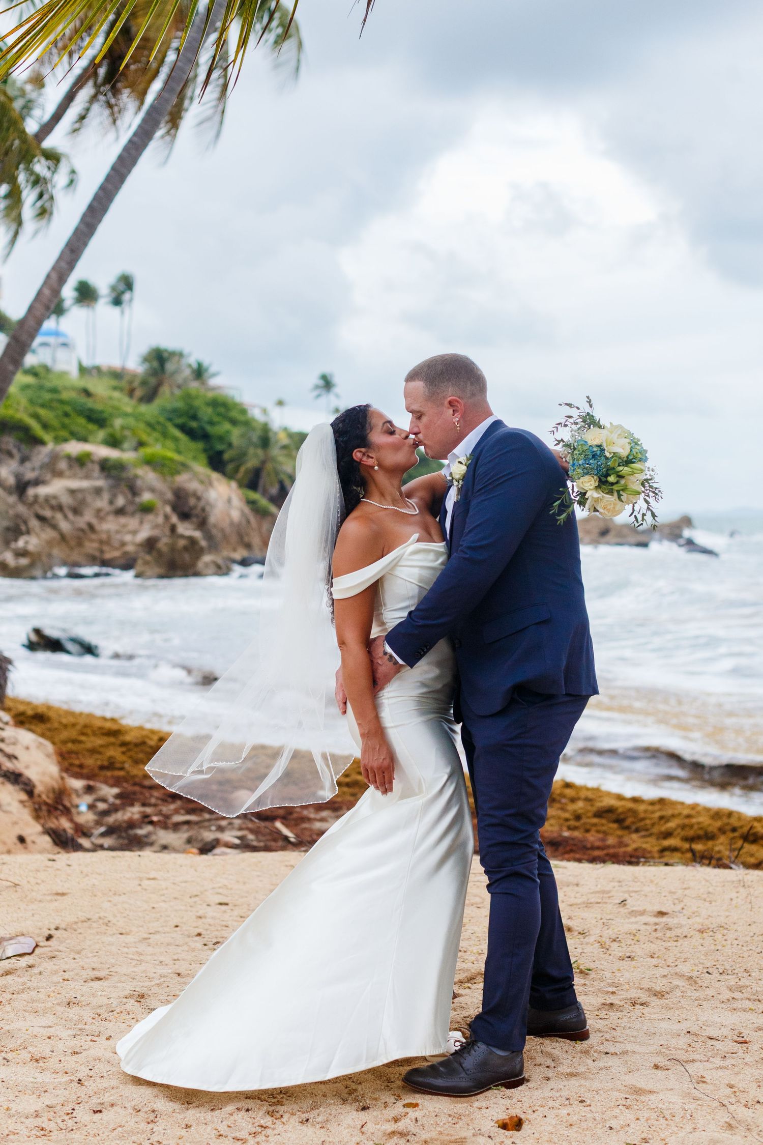 Bride and groom portrait. Intimate beach wedding in Palmas del Mar, Puerto Rico.