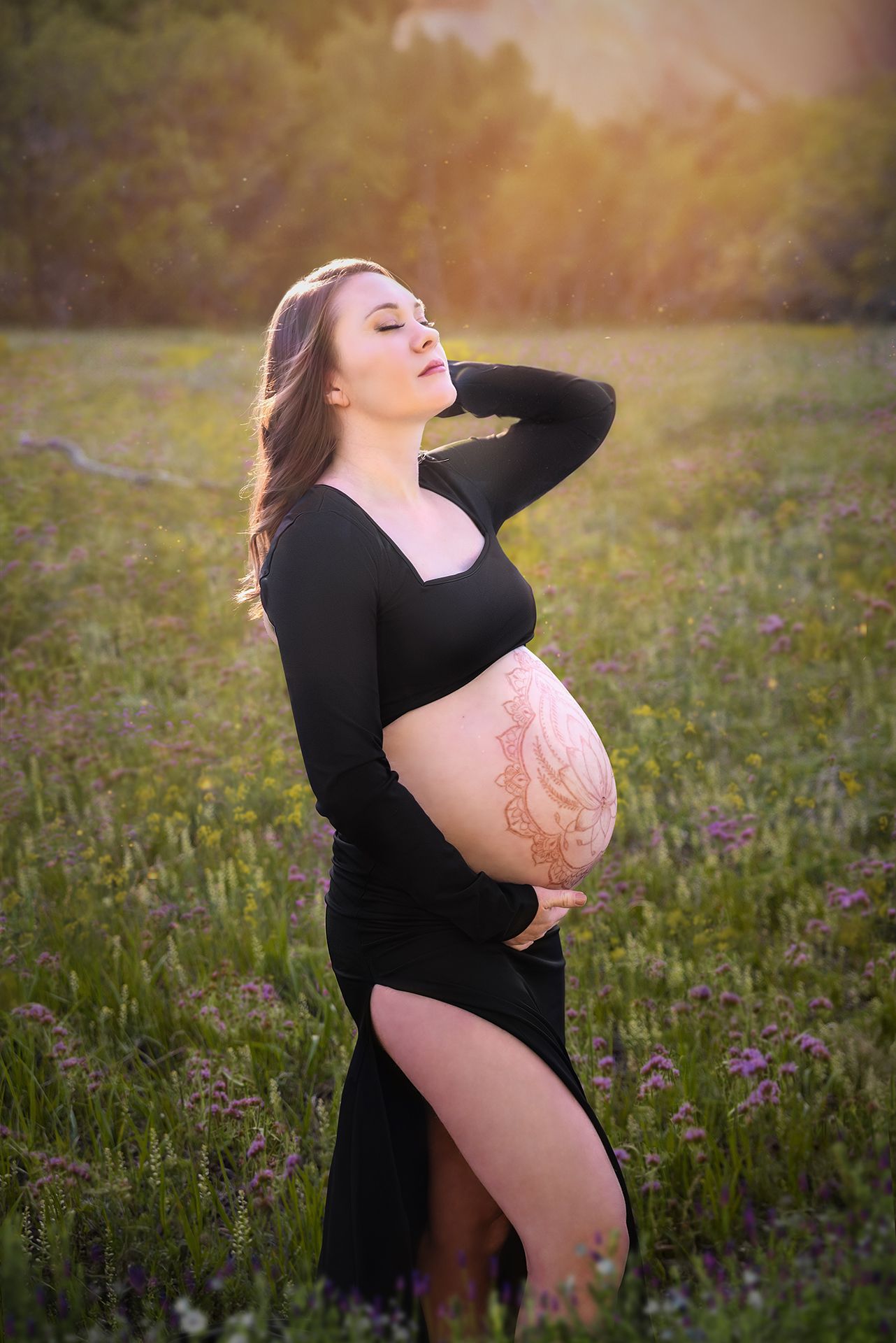 Denver maternity photography session at sunset in Roxborough State Park in Littleton, Colorado.