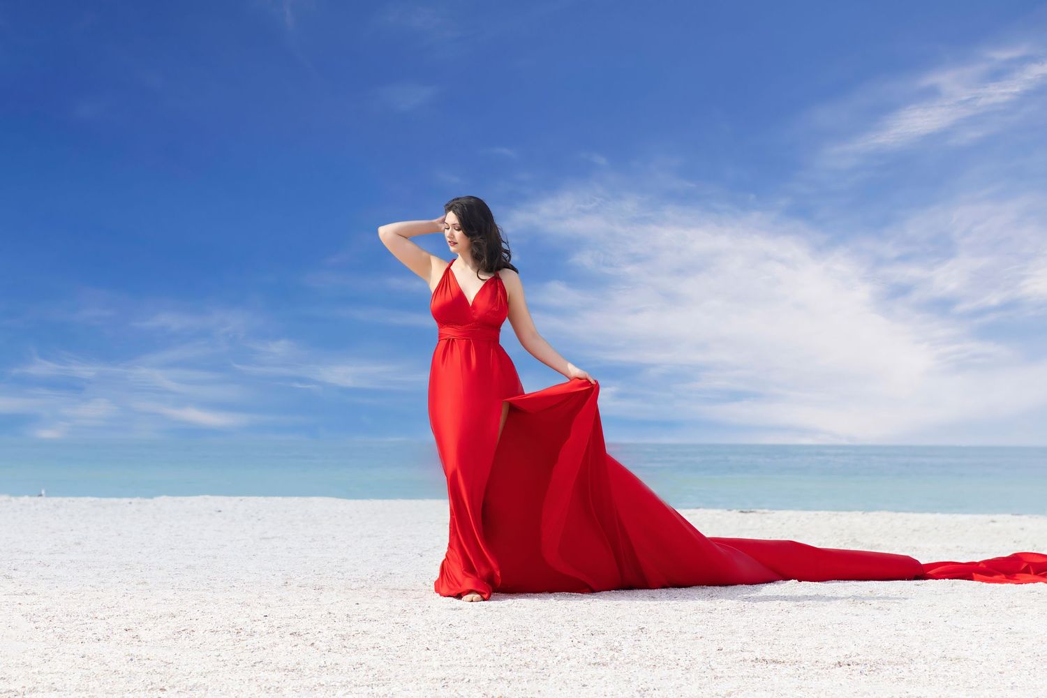 Red Dress Miami Photoshoot - South Beach Miami Florida Photosession with a flying red dress by My Flying Dress Photo