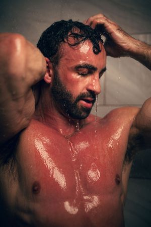 Gay and Straight Male Boudoir in shower in Northern Utah with Carl James Photography. Best Boudoir Photographer in Ogden and Salt Lake City