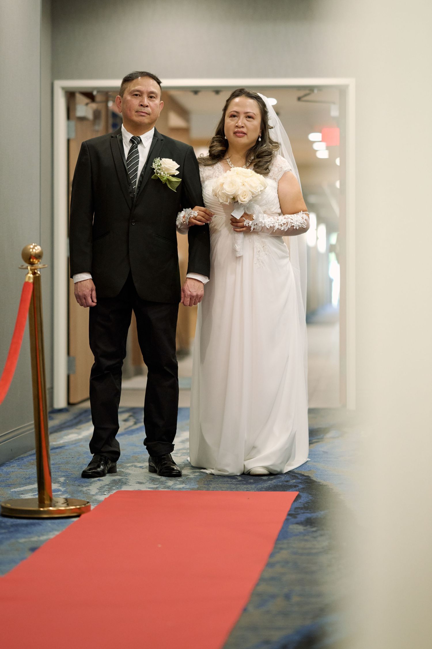 Bride waiting to walk down the aisle at Fairfield Inn & Suites Lodi, California.