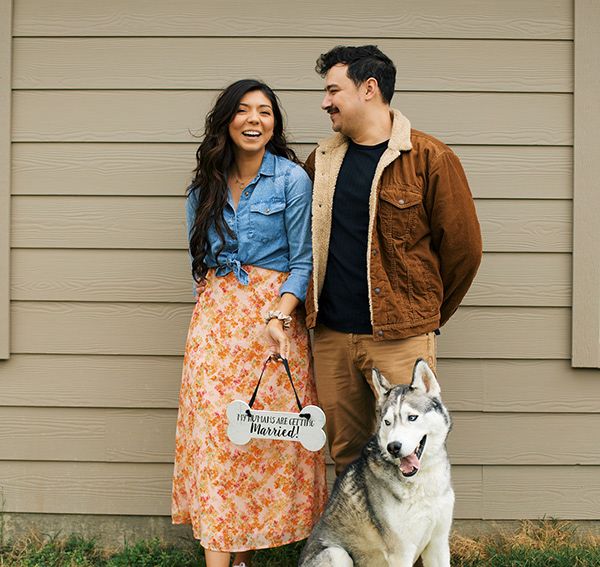 Family portrait with their dog.