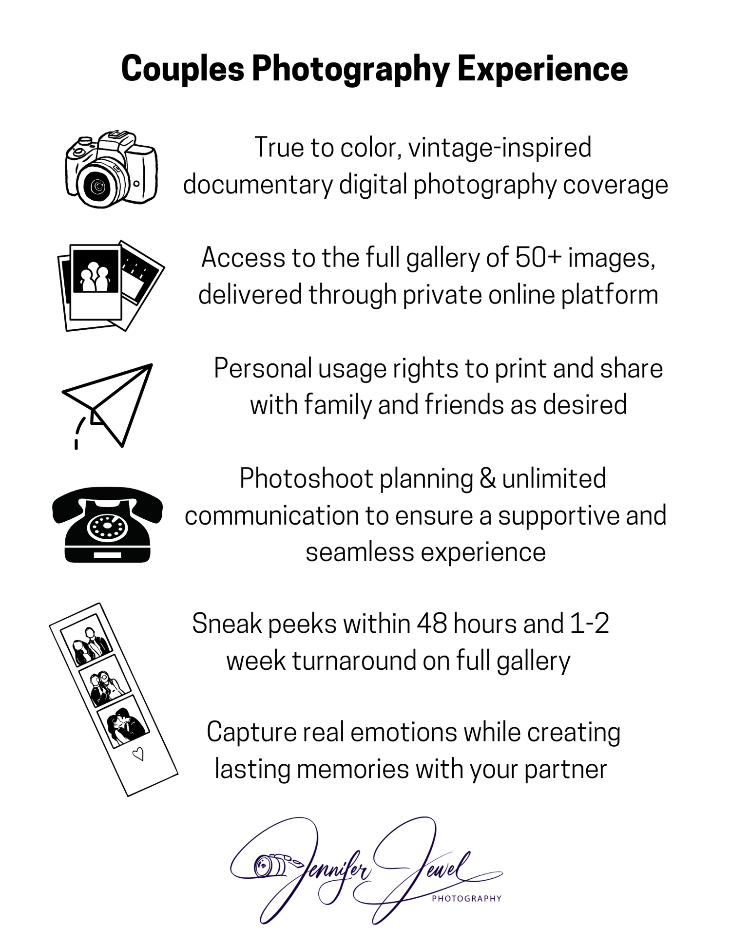 couples photography experience, documentary photography coverage, communication and planning support, full gallery included