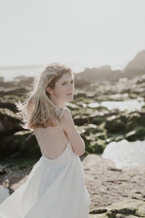 Natural elopement portrait during golden hour in the north of Portugal.