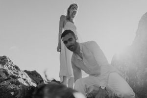 Cinematic silhouette of a couple eloping in Portugal