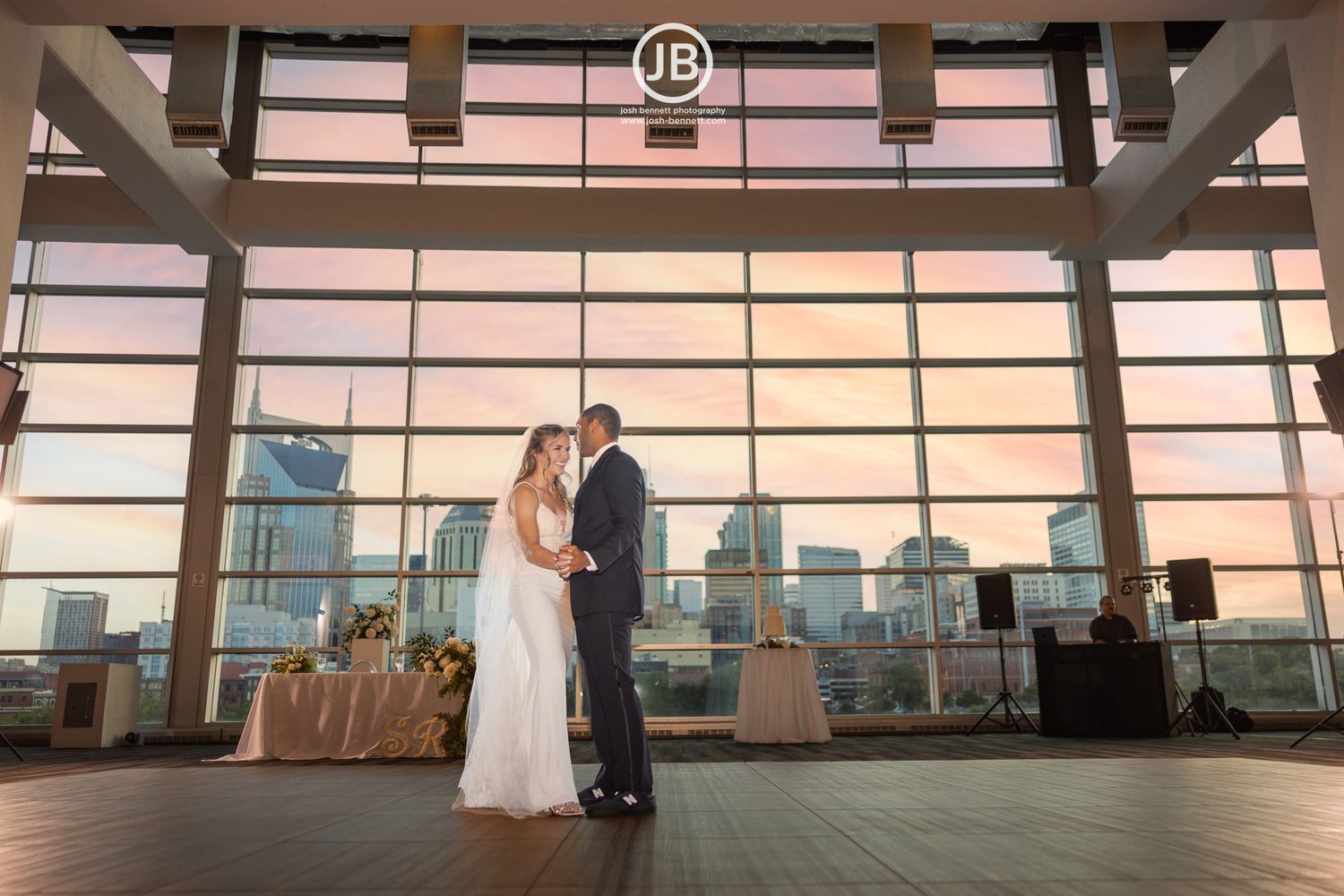 Nissan Stadium Wedding. First Dance Nashville Skyline. By Nashville Wedding Photographer - Josh Bennett Photography