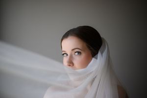 Bridal veil photo at The Plaza Towers in Grand Rapids for her Wedding Photo