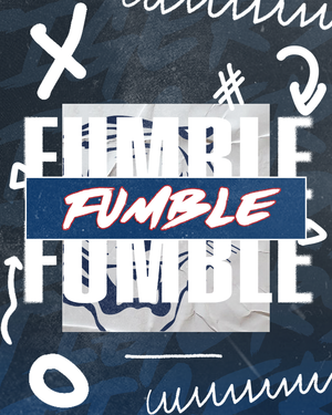 Typography design showing the word 'Fumble' in white text on a dark blue background.
