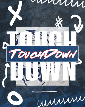Typography design featuring 'Touchdown' in white text on a dark blue background.