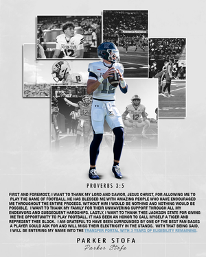 Black and white sports collage featuring football action shots and biblical text.