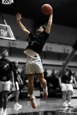 Black and white photo sequence showing a basketball player's legs jumping and landing during a game.