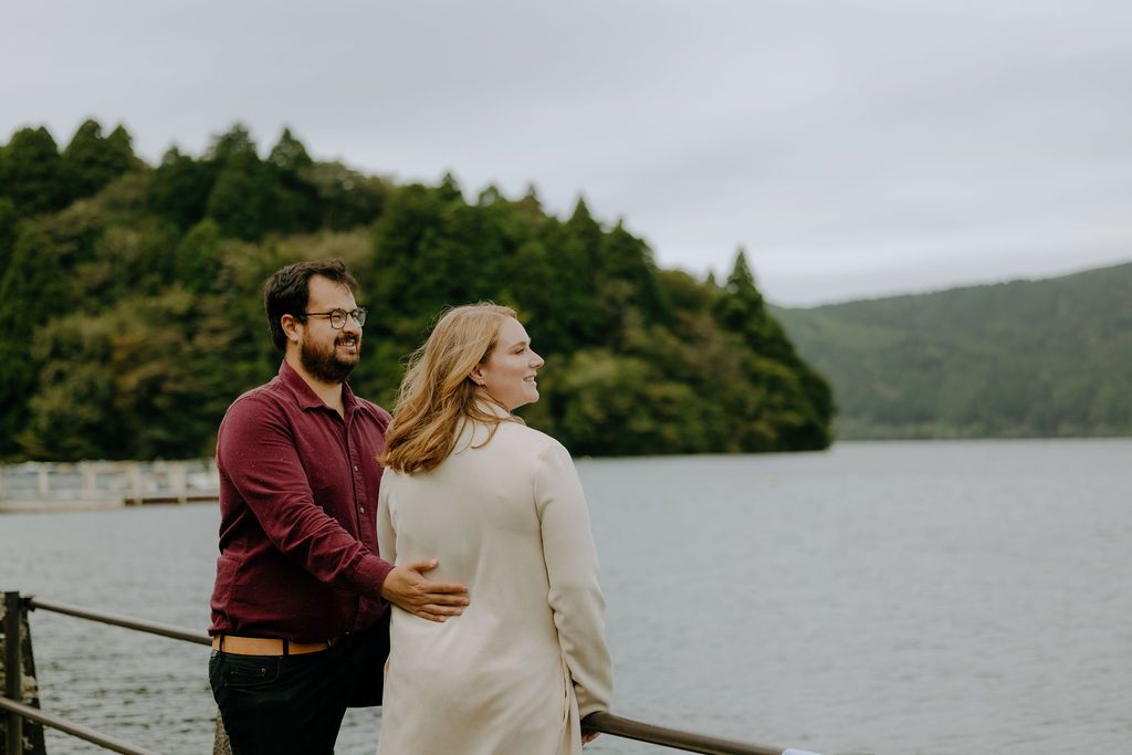 Couple proposal and engagement photography at Lake Ashi Hakone Japan